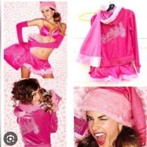 Rare Victoria’s Secret Sexy Santa hot pink gloves w/ rhinestones vintage